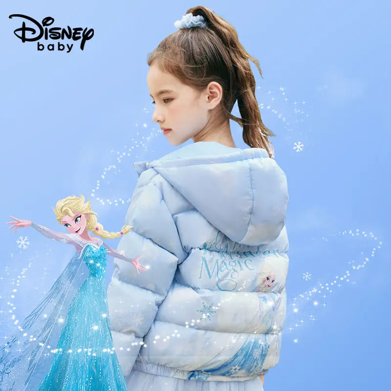 

Disney Kawaii Girls New Cute Down Jacket Hooded Warm Thick Elsa Princess Cartoon Anime Children's Lightweight Jacket Jacket