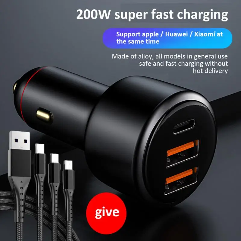 200W Car Charger USB Port Fast Charging For IPhone 13 12 11 Huawei Xiaomi Samsung Mi Type C Mobile Phone_voghion.com