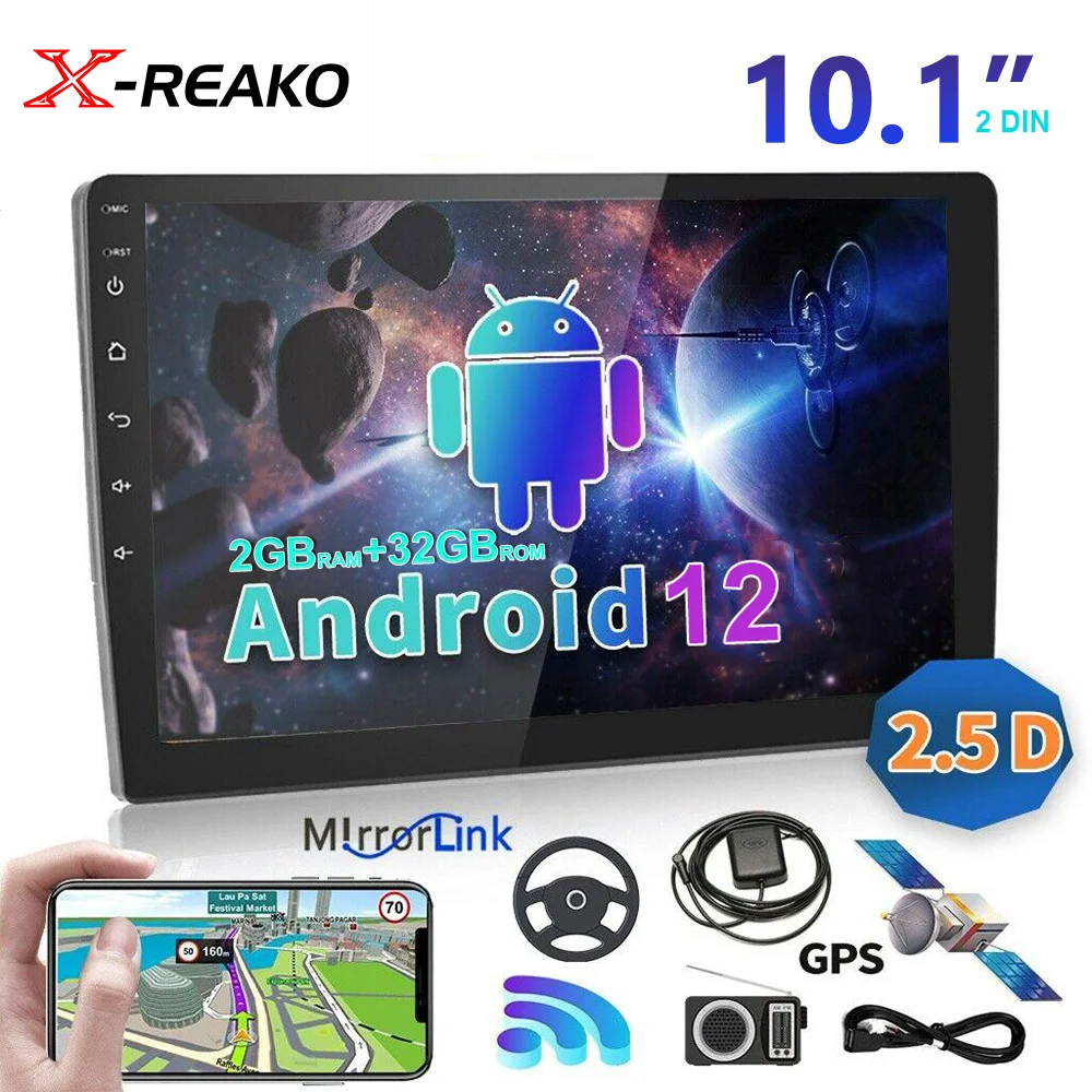 

Автомобильный мультимедийный плеер X-REAKO 2 + 32, универсальная магнитола на Android 12, с 10 "экраном, FM, GPS, Bluetooth, Wi-Fi, USB, типоразмер 2 Din