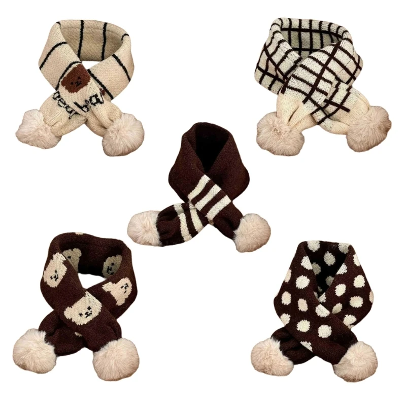 Winter Knitted Children's Scarf Baby Pom Scarf Soft Scarves Neck Collar Cartoon Bear Girl Neckerchief Warmer Stuff