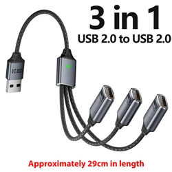 Universal 3 - in - 1 USB Splitter Cable for Charging and Data Transfer (USB 2.0 to USB 2.0)
