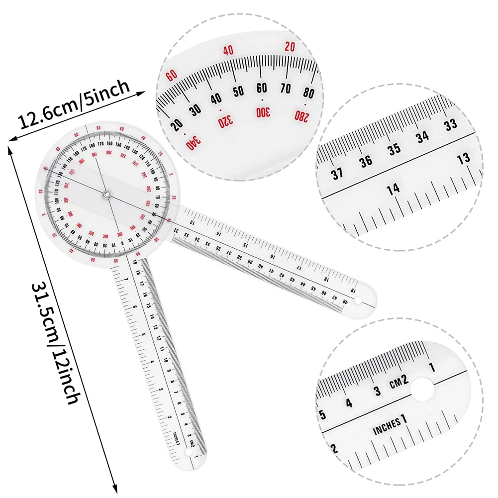 Digital Angle Protractor Angle Measuring Tool Angle Protractor 12 Inch Goniometer Transparent Orthopedic Angle Ruler 360 Degree Spinal Goniometer