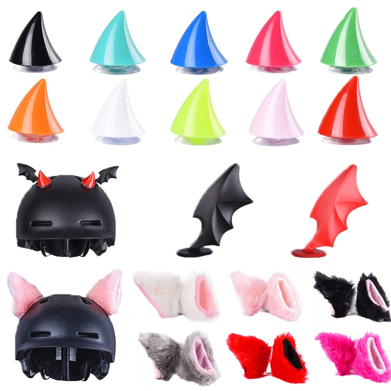 

1/2Pcs Colorful Motorcycle Helmet Devil Horns Cat Ears Decor Universal Motorbike Bicycle Car Styling Decoration Helmet Stickers