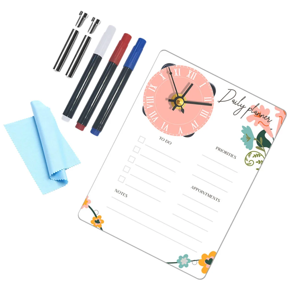 

1 Set of Acrylic Memo Writing Board Transparent Memo Board with Clock Desktop Acrylic Board