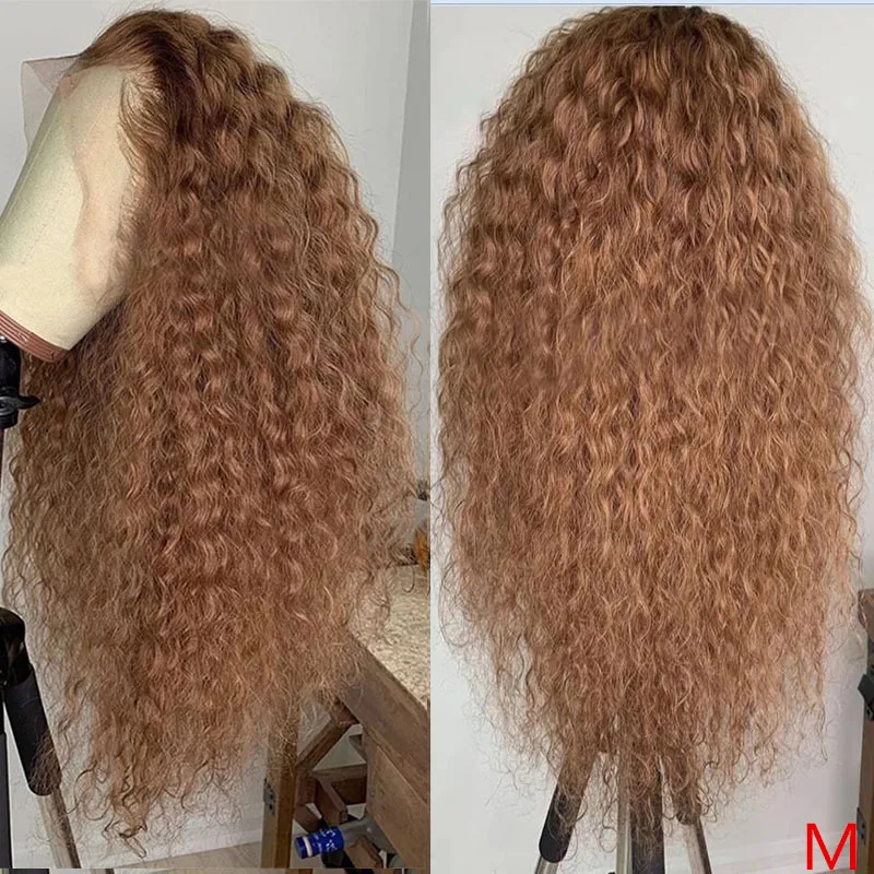 

Preplucked 26Inch Long 180%Density Glueless Honey Blonde Kinky Curly Lace Front Wig For Women BabyHair Heat Temperature Daily