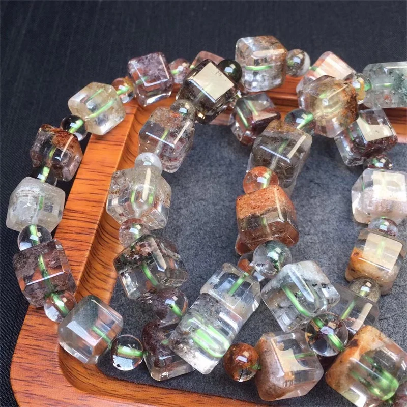 

Natural Colored Garden Quartz Cube Bracelet Smooth Gemstone Reiki Healing Jewelry Energy Crystal Holiday Gift 1pcs 10mm