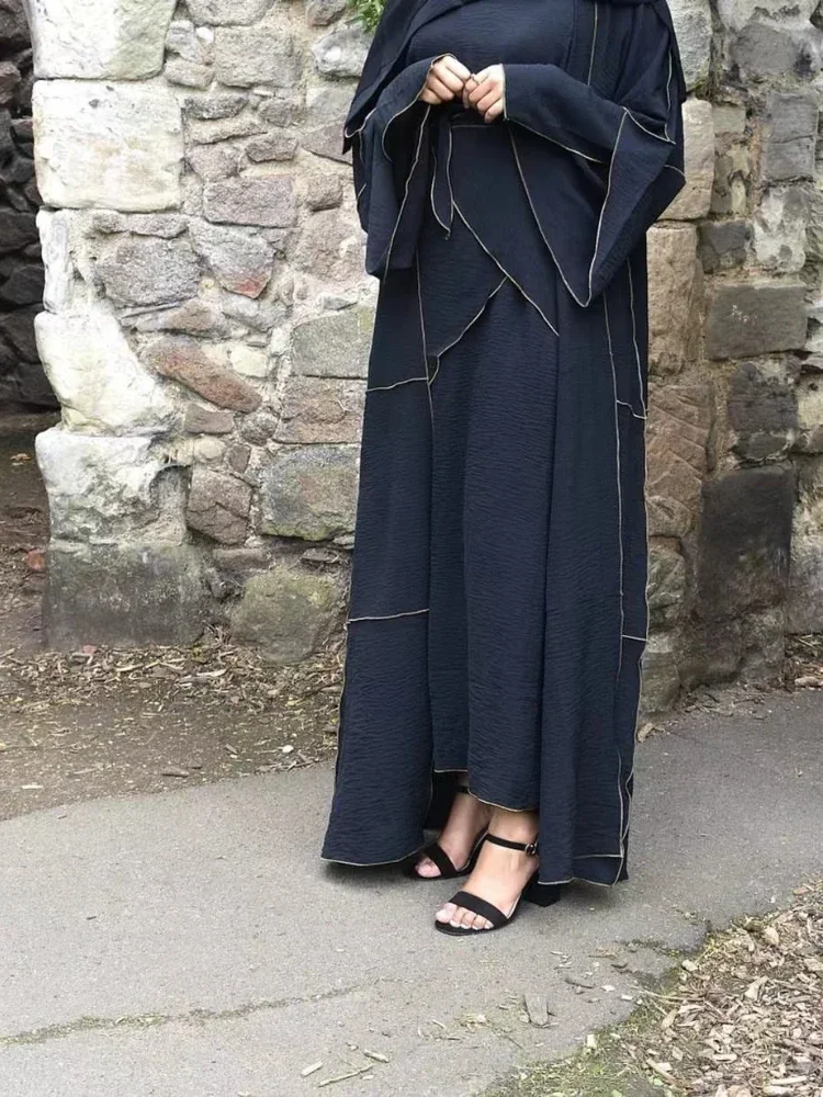 3 Piece Kimono Abaya Matching Muslim Set Crepe Abayas for Women Dubai Turkey Hijab Inner Dress Wrap Skirt Islamic Clothes Kaftan
