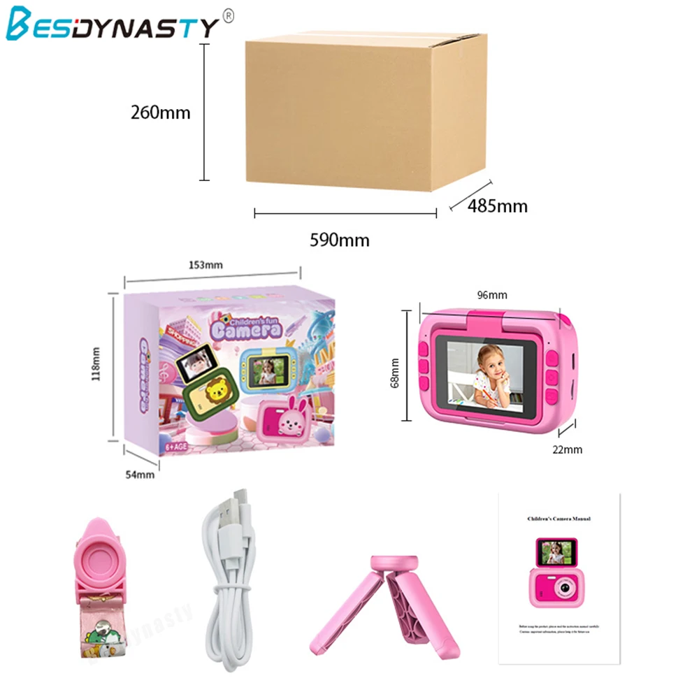 D1 New Kids Camera Portable Tripod Micro Dual Camera 4800 HD Pixels Selfie Carmera Birthday Gift For Children