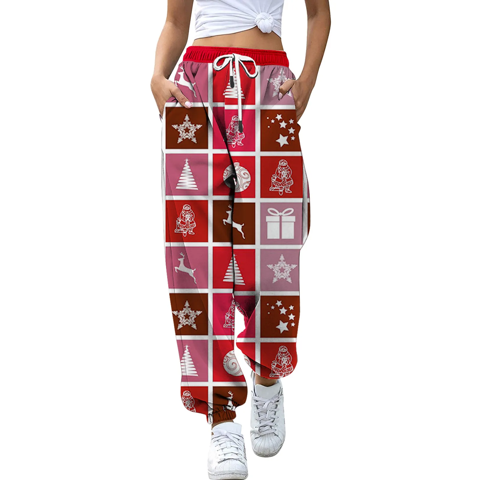 

Women'S Pants Classic Christmas Sweatpants Elastic Drawstring High Waist Colorful Printed Soft Pantssweatpants Winter Pants