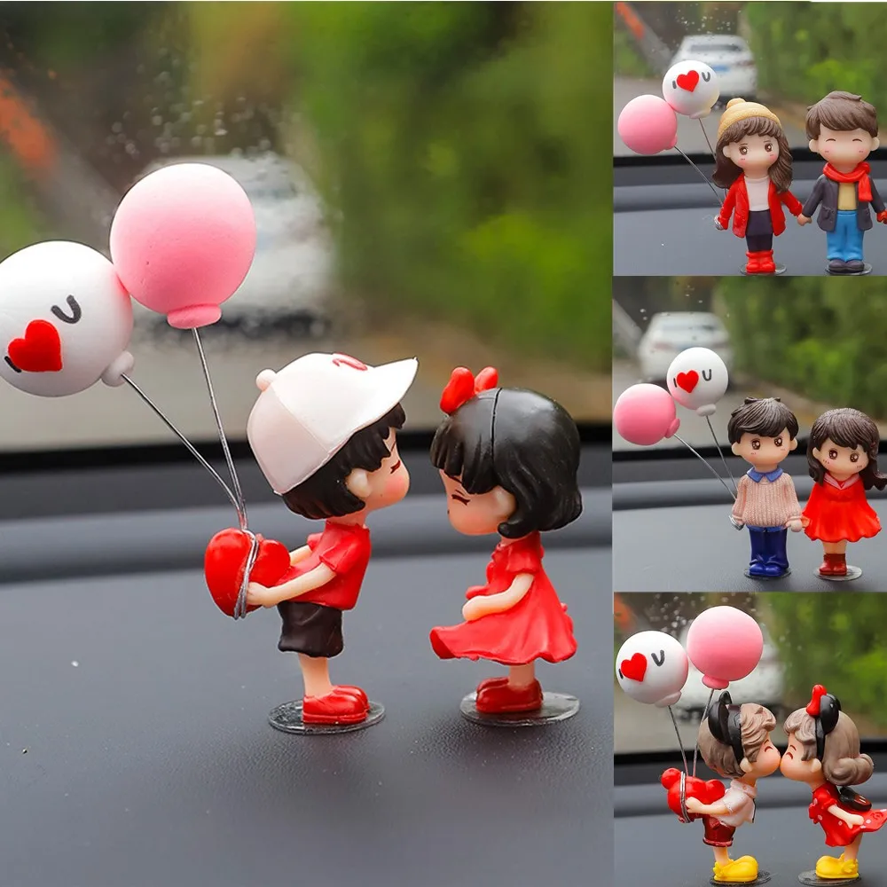 Car Figurine Ornament Accessories Cute Cartoon Couples Action Figure Balloon Ornament Auto Interior Dashboard for Girls Gifts