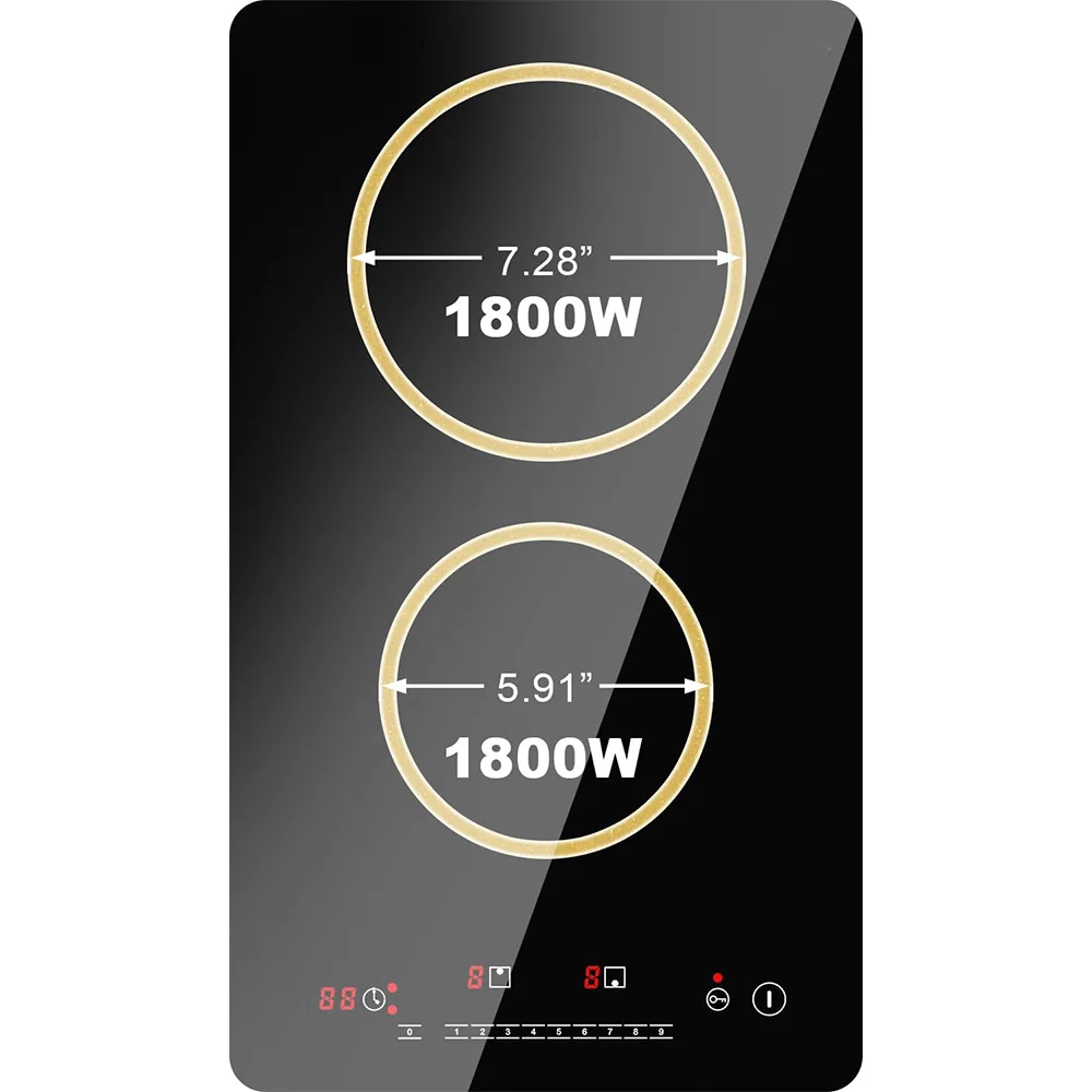 2 Two Burner Dual 12 Inch Built-in Electric Stove Top Radiant Ceramic Cooktop Sensor Touch Control 240V 3000W