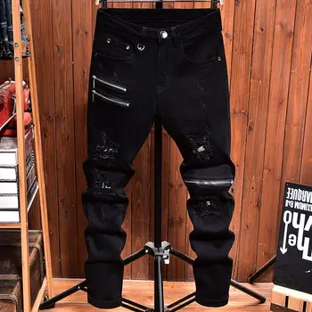 2025 Jeans Men's Spring Autumn Versatile Korean Black Elastic Slim Small Feet Zipper Pants Autumn Cowboy Man Pants Design Jeans 1