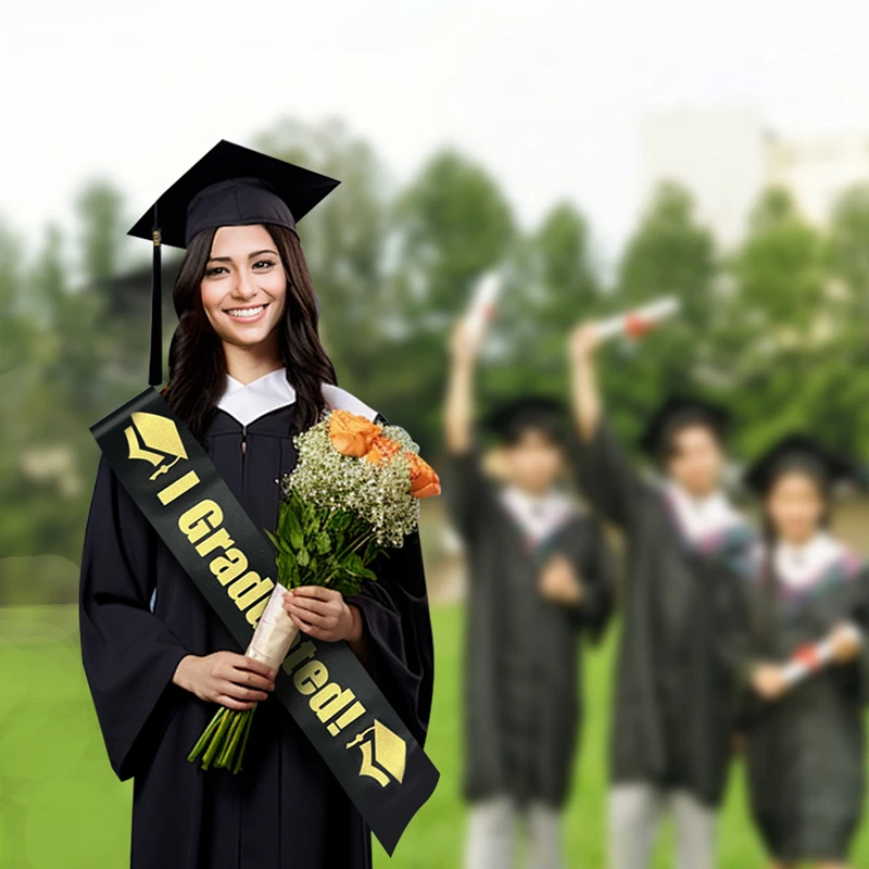 2025 Graduated Satin Sash Black Bachelor Caps with Tassel for Graduation Party Decoration Photo Props University Master Hat Gift
