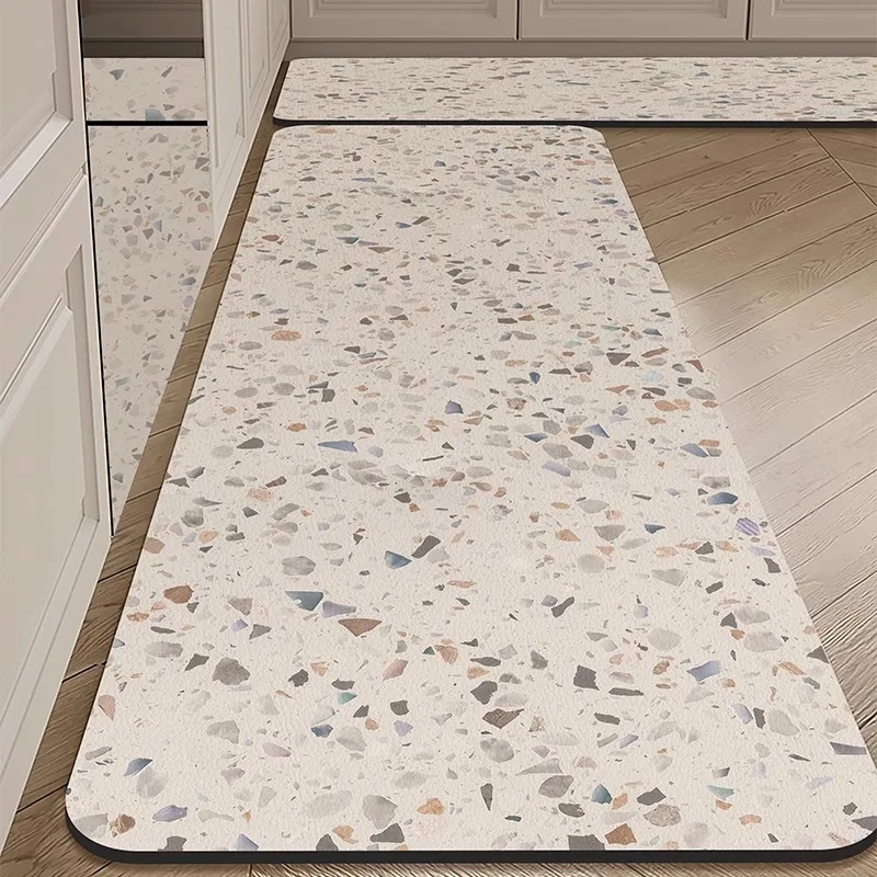 PVC Kitchen Floor Mat Modern Simple Waterproof Oil-proof Carpet Imitation Marble Pattern Large Area Balcony Leather Rug Alfombra
