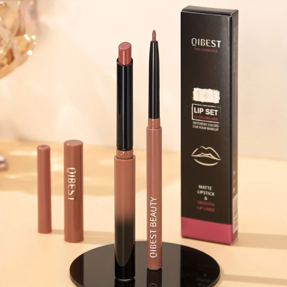 Lipstick Set 1 + 1 Matte Lipstick&Lip Liner Color Rendering Long Lasting Waterproof Valentine's Day Gifts Contain Plant Squalene