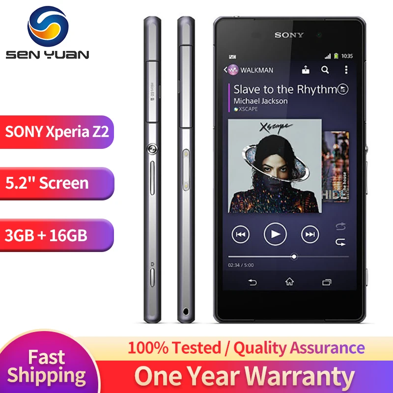 

Original Sony Xperia Z2 D6503 4G Mobile Phone 5.2'' 3GB RAM 16GB ROM 20.7MP+2.2MP Camera Quad Core Android CellPhone