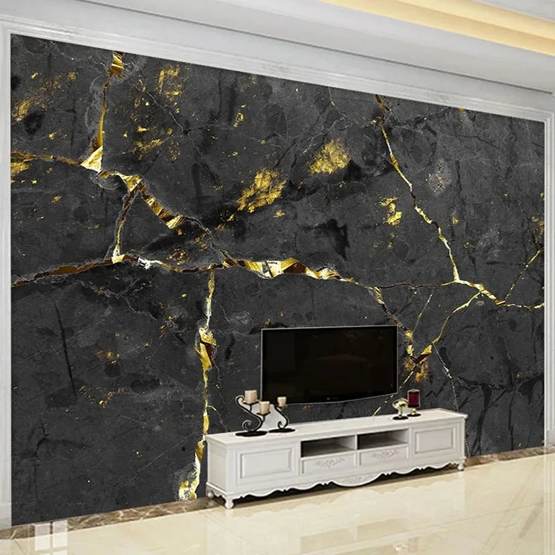 Custom Any Size Mural Wallpaper 3D Black Gold Marble Wallpaper Living Room TV Sofa Bedroom Light Luxury Fresco Papel De Parede
