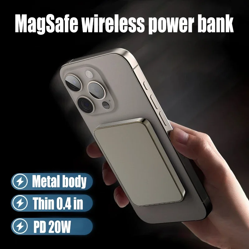 MagSafe 금속 마그네틱 무선 보조배터리 얇은 PD20W 고속 충전, 맥세이프 아이폰 15 삼성 S23 휴대용 보조 배터리, 10000mAh MagSafe 금속 마그네틱 무선 보조배터리 얇은 PD20W 고속 충전, 맥세이프 아이폰 15 삼성 S23 휴대용 보조 배터리, 10000mAh