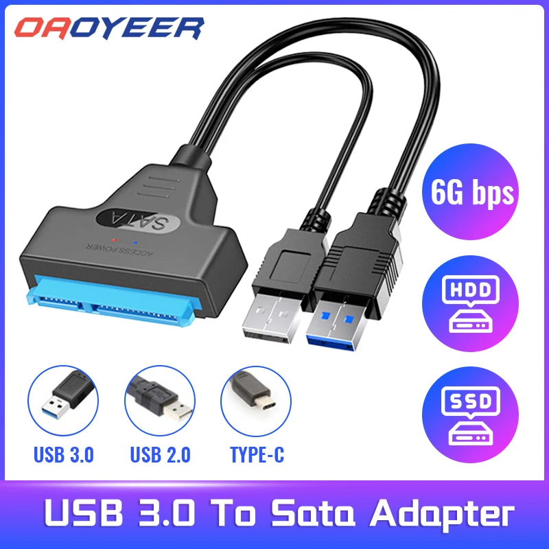 Cable USB SATA 3 a USB 3,0, de hasta Gbps, compatible con disco duro externo SSD HDD 2,5 pulgadas, 22 Pines, A25 2,0|Conectores y cables de ordenador| -