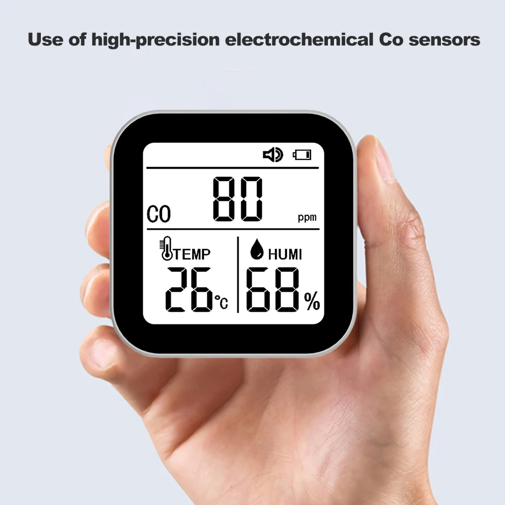 3-in-1 CO Temp Humidity Detector Alarm Function CO Monitor with Lanyard Carbon Monoxide Alarm for Camping Travel Car RV Vehicle