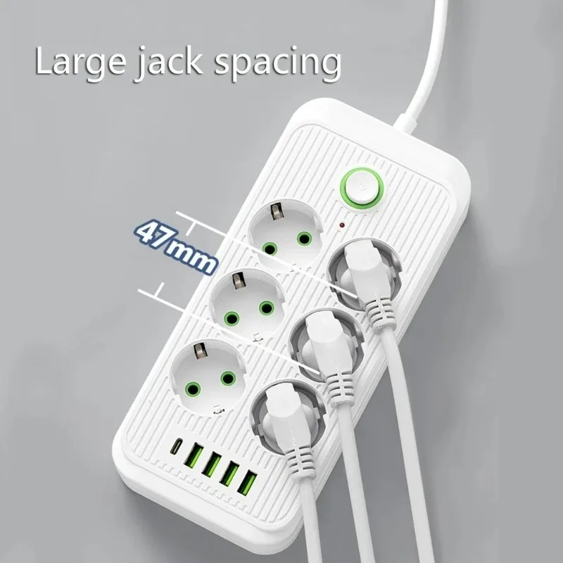 2M Extension Cord EU Plug AC Outlets Multitap Socket Electrical Power Strip With USB Type C Fast Charging Network Filter Adapter