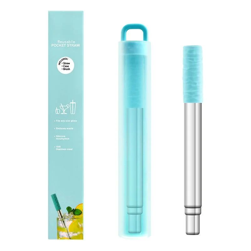 Canudos reutilizáveis, canudo dobrável de aço inoxidável com escova de limpeza, canudo portátil para viagens ao ar livre