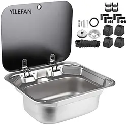 RV Stainless Steel Sink Tempered Glass Lid for RV Caravan Motorhome Yacht