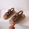 Classic Brown Boys Sandals Summer Sea Holiday Shoes Slides Slingback Soft Bottom Beige Girls Sandal Platform Sandals Kids H03243 4
