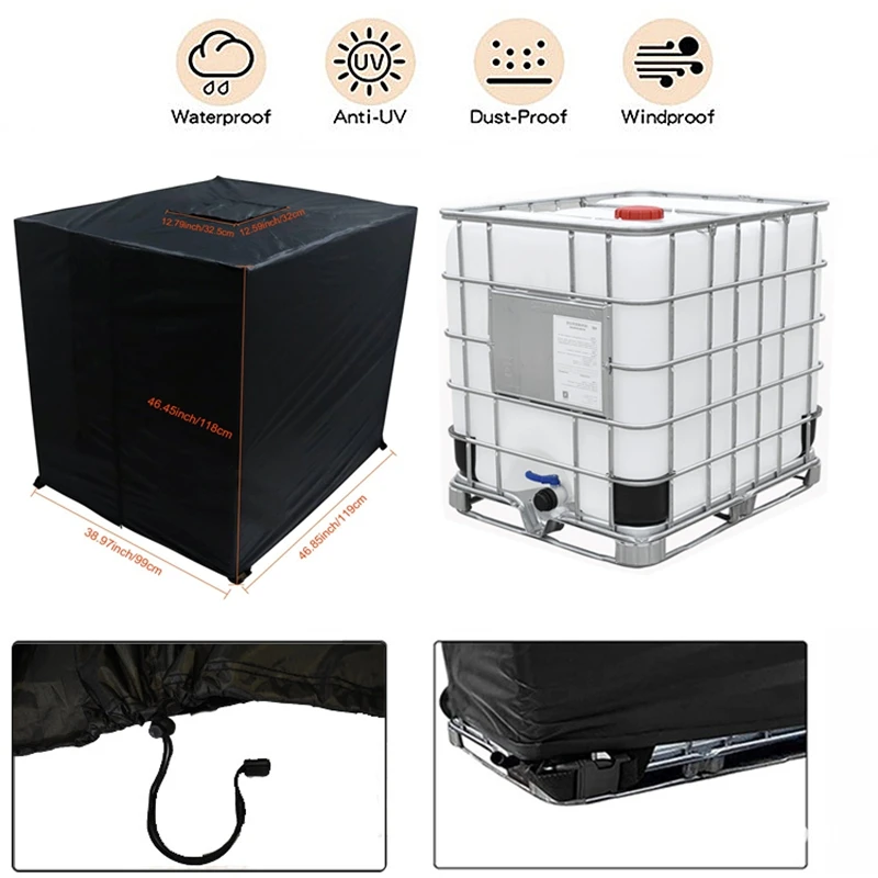 

1000L IBC Container Protective Cover Waterproof Oxford Cloth Garden Rain Water Tank Dust Cover Header Tank Sunscreen Anti-UV