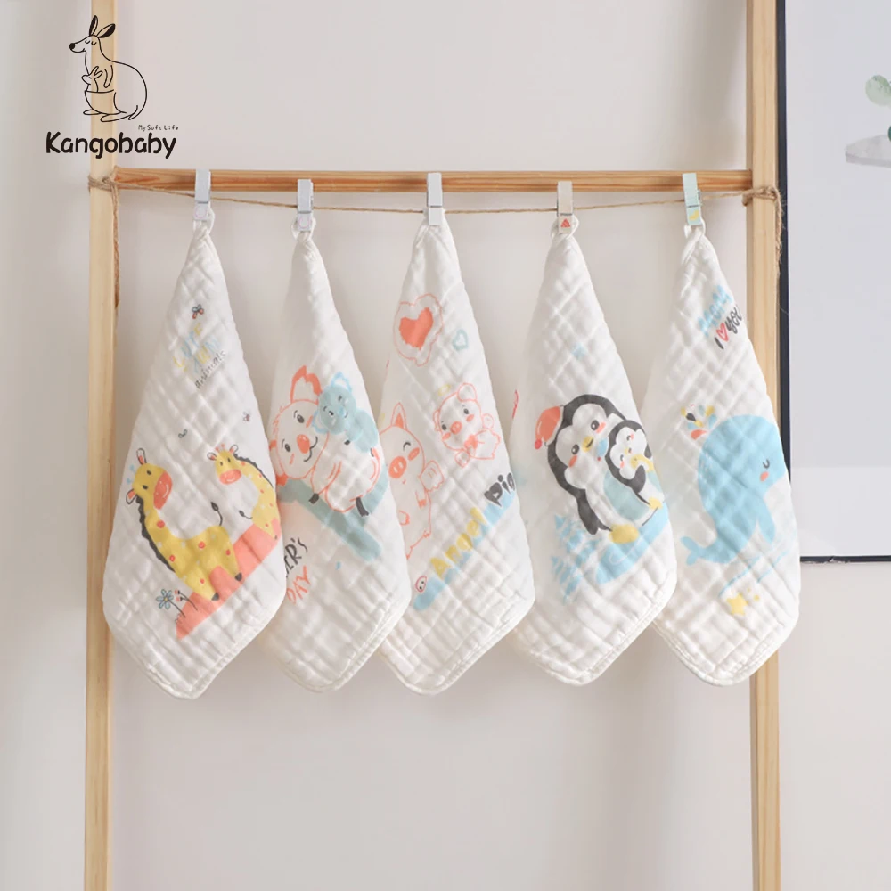 

6-слойное детское полотенце для лица Kangobaby из мягкого муслина с принтом детская отрыжка тканевое многофункциональное Модное детское полотенце с милыми животными
