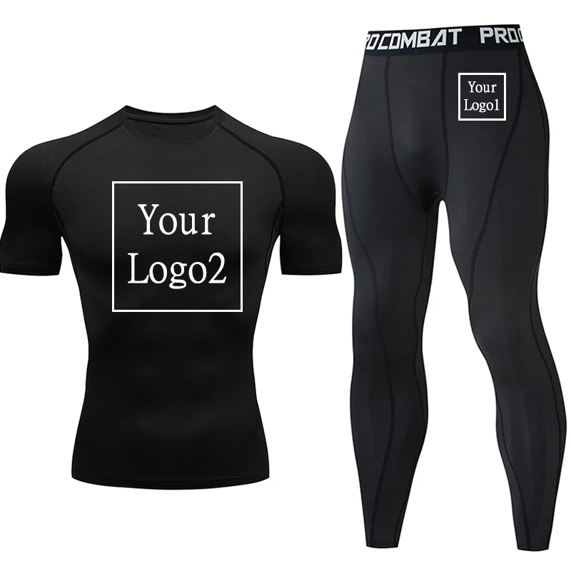 Men's Running Custom Logo Set Gym Jogging Compression Fitness Male Quick Dry Track Suit