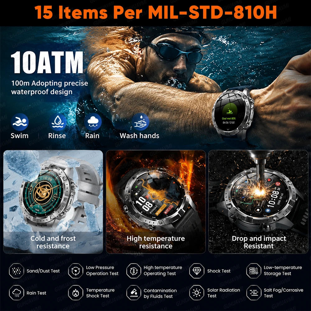 2026 Newly GPS Sports Smart Watch Offline Map 2GB Memory 10ATM Waterproof Compass 1.43" AMOLED Screen Bluetooth Call Smartwatch 4