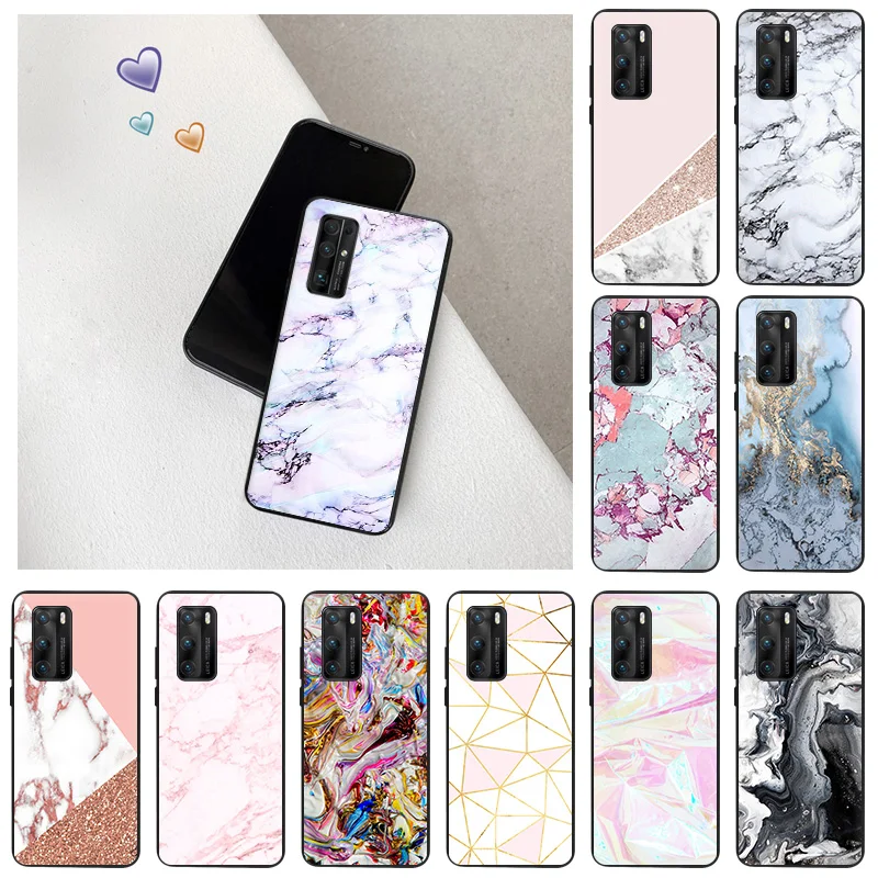 Custodia Morbida In Silicone Per Pixel 6 Pro 5 5A 4 4A 3 Xl Huawei Mate 40 20 10 Lite Psmart-Z Custodia Colorata Rosa Aqua Marble Cover