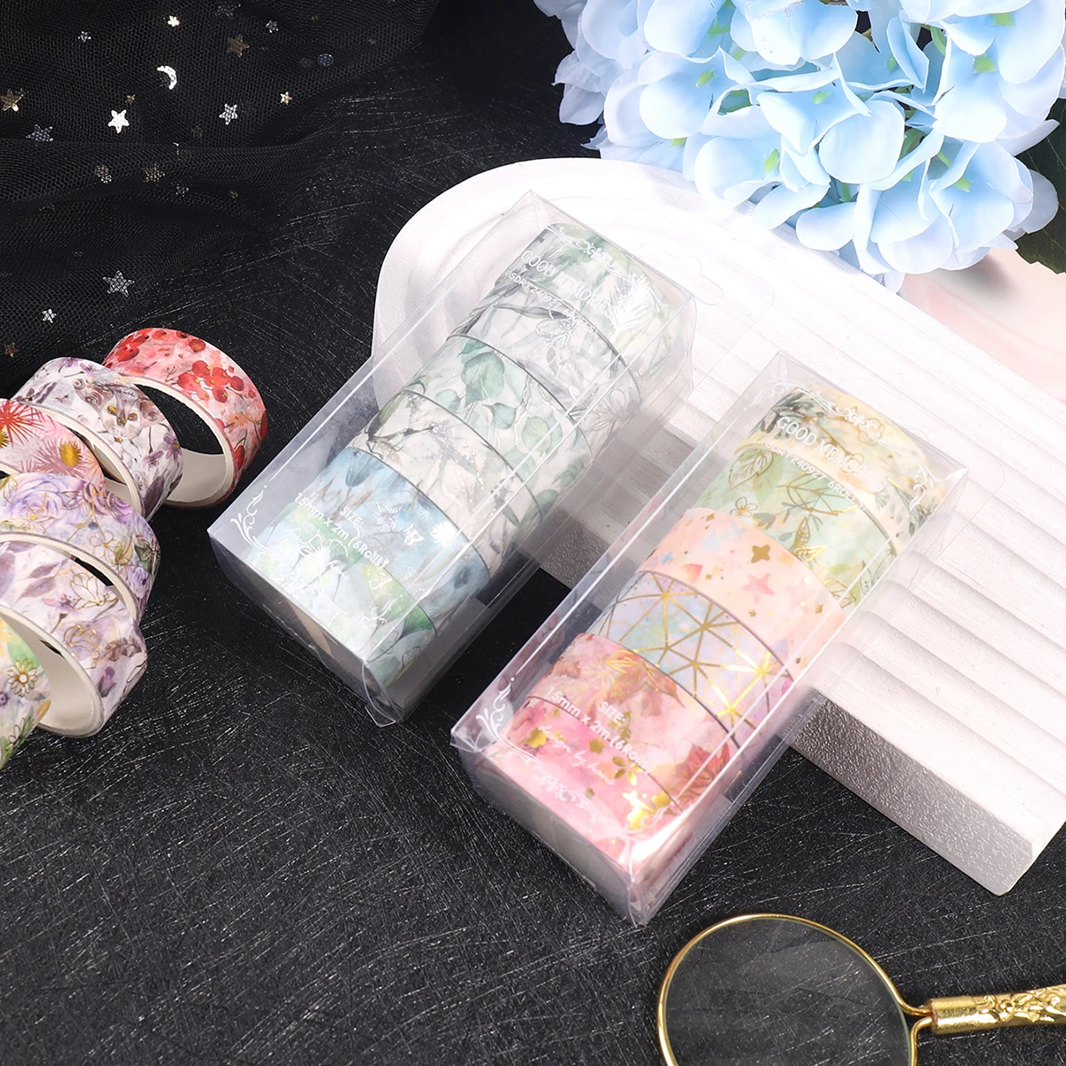 6 rolls/box of bronzing floral washi tape, flower print design pattern tape and notebook collage decoration, a gift for friends 4
