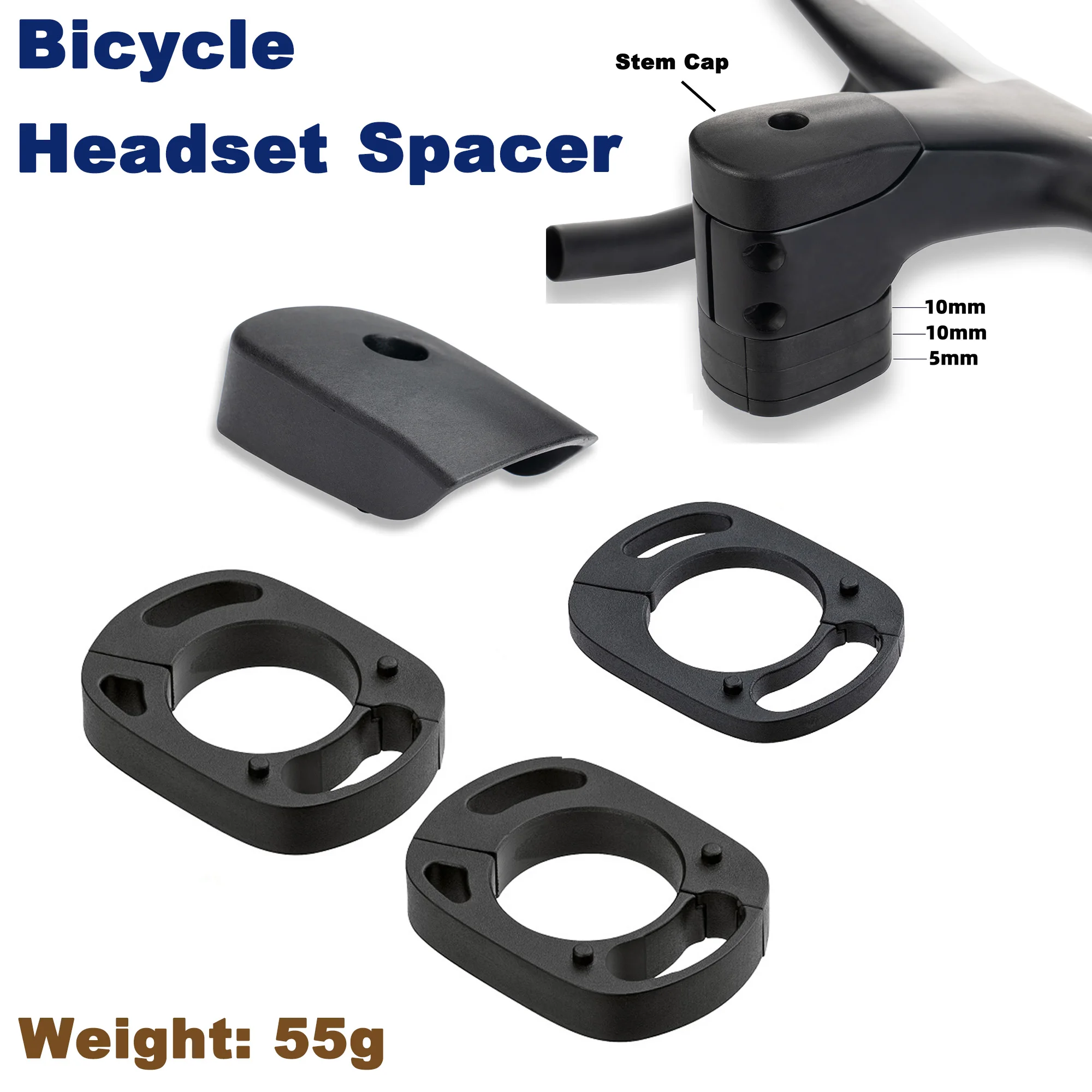 Aerodynamic Bike Headset Spacer With Stem Cap for 28.6mm Handlebar Stem Road Bike Cycling Bar