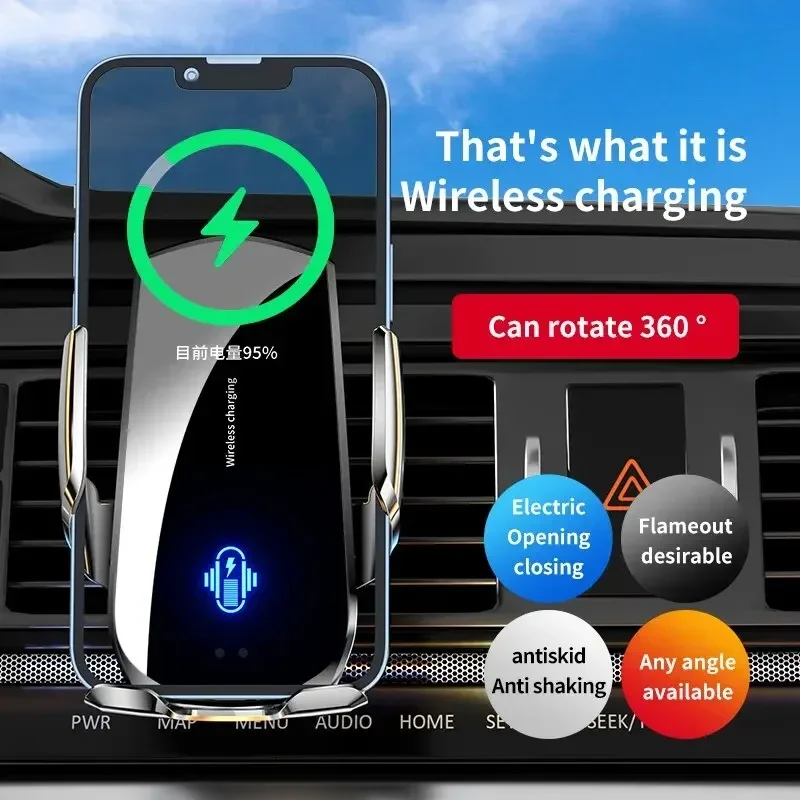 Wireless Car Charger Mount with Automatic Clamps and Fast Charging