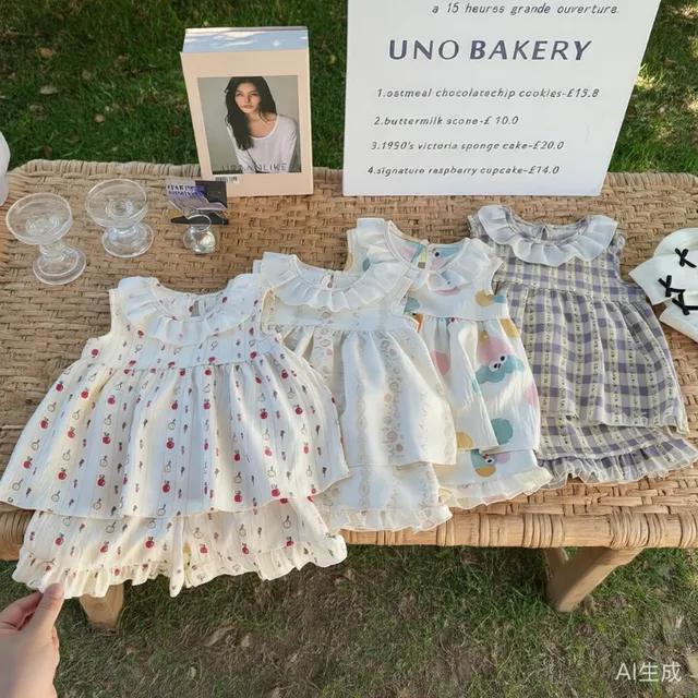 Ensemble deux pièces robe de princesse sans manches avec imprimé Floral, tenue fine d'été pour bébés filles, jupe florale mignonne 1