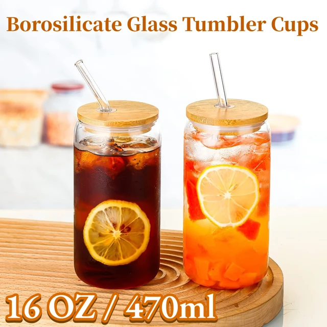 Glass Tumbler Bamboo Lid Straw - 4pcs Set Glass Cup Lid Drinking Tumbler  Beer - Aliexpress