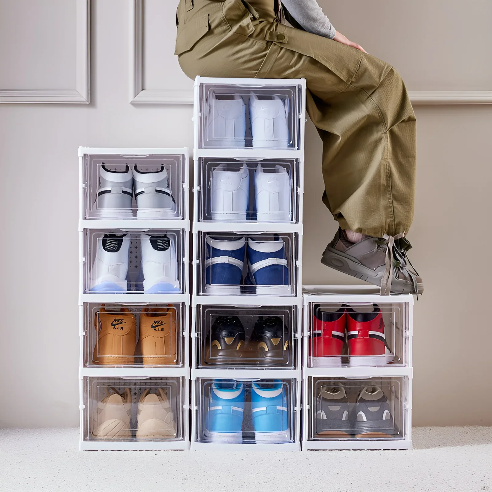 Transparent Shoes Box 6 Layers Shoe Display Case Thickened Foldable Sneaker Shoe Organizers Dustproof High-top Rack Shelf shoe rack shoe organizer