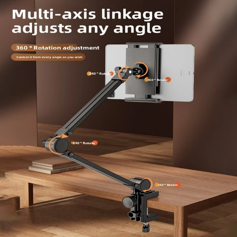 Adjustable Height Tablet Stand Screen Portable Monitor Desk Mount Aluminum Long Rotating Arm for iPad