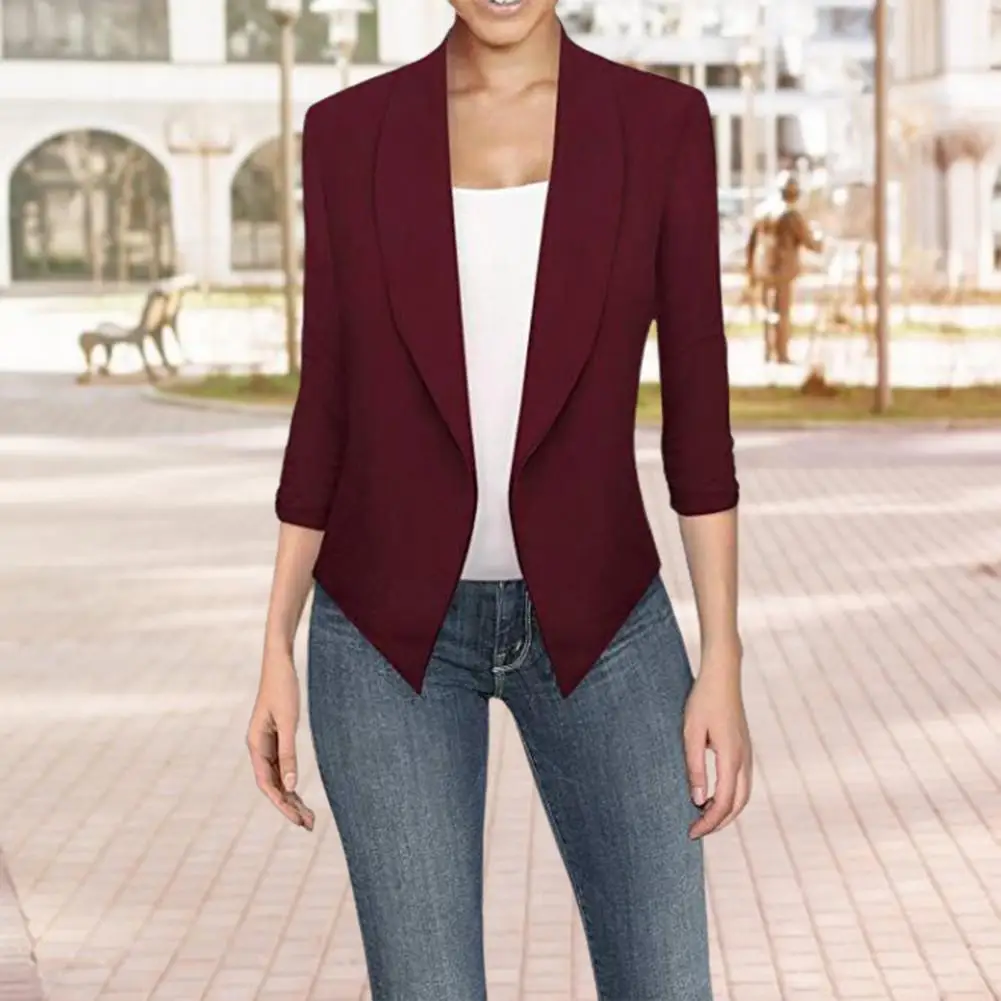 

Lady Solid Color Coat Women Formal Elegant Women's Lapel Slim Fit Long Sleeve Irregular Hem for Office Business Style Suit Coat