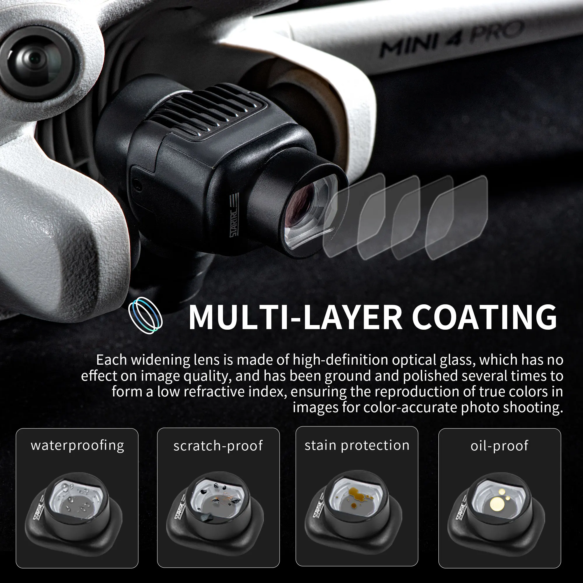 Dji mini 4 pro用のstarttrc広角フィルター、Photovを112 ° に拡張