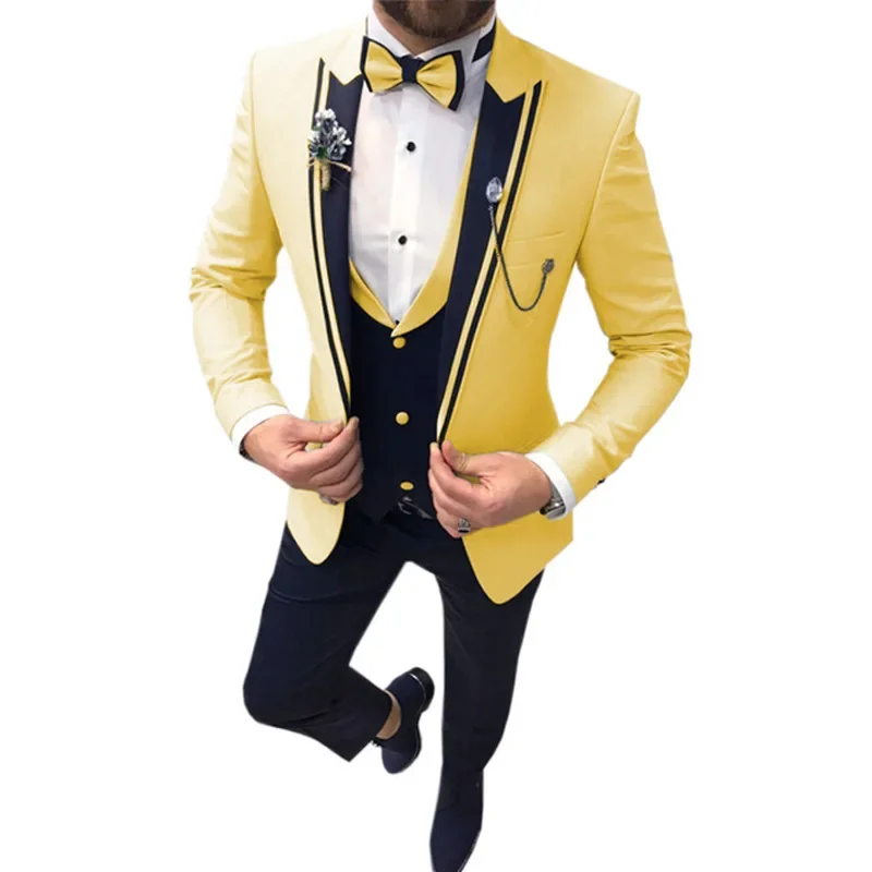 New Casual Fashion Men's Suit Three-piece Set (top + Vest + Pants) Lapel Slim Wedding Ceremony Groom Best Man Suit Men's