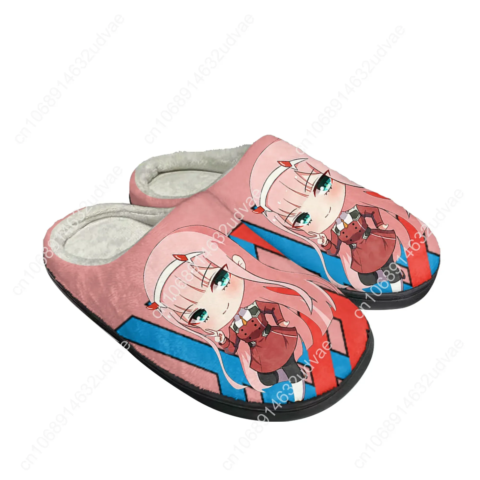 DARLING In The FRANXX Home Cotton Custom Slippers Mens Womens Sandals Plush Bedroom Casual Keep Warm Shoes Thermal Slipper