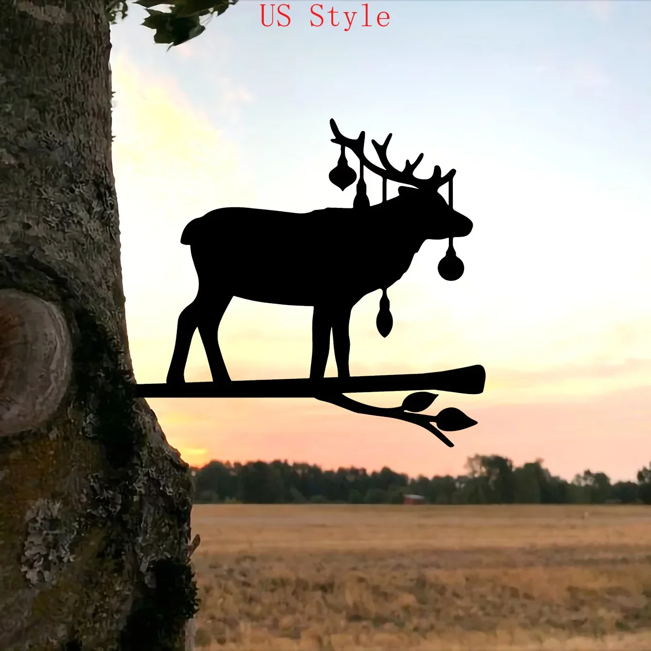 

Elk Christmas on Branch Iron Art Silhouette Metal Wall Decoration Home Garden Decor Yard Patio Outdoor Statue Stake Decoration G