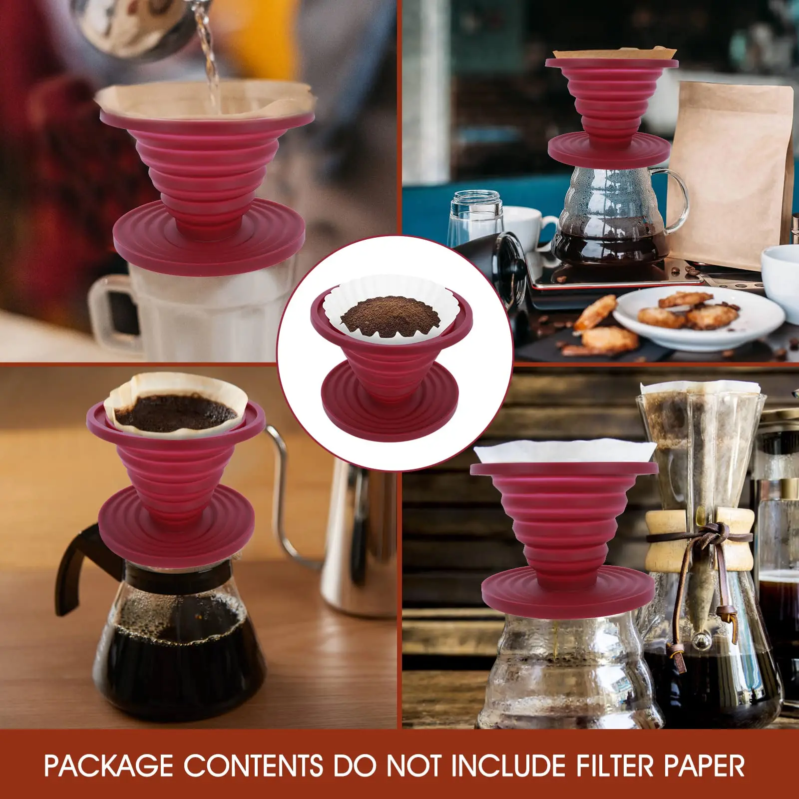 Collapsible Coffee Filter Silicone Coffee Maker Reusable Coffee Dripper For Hiking Camping Home Office Accessories  Hand Brewed