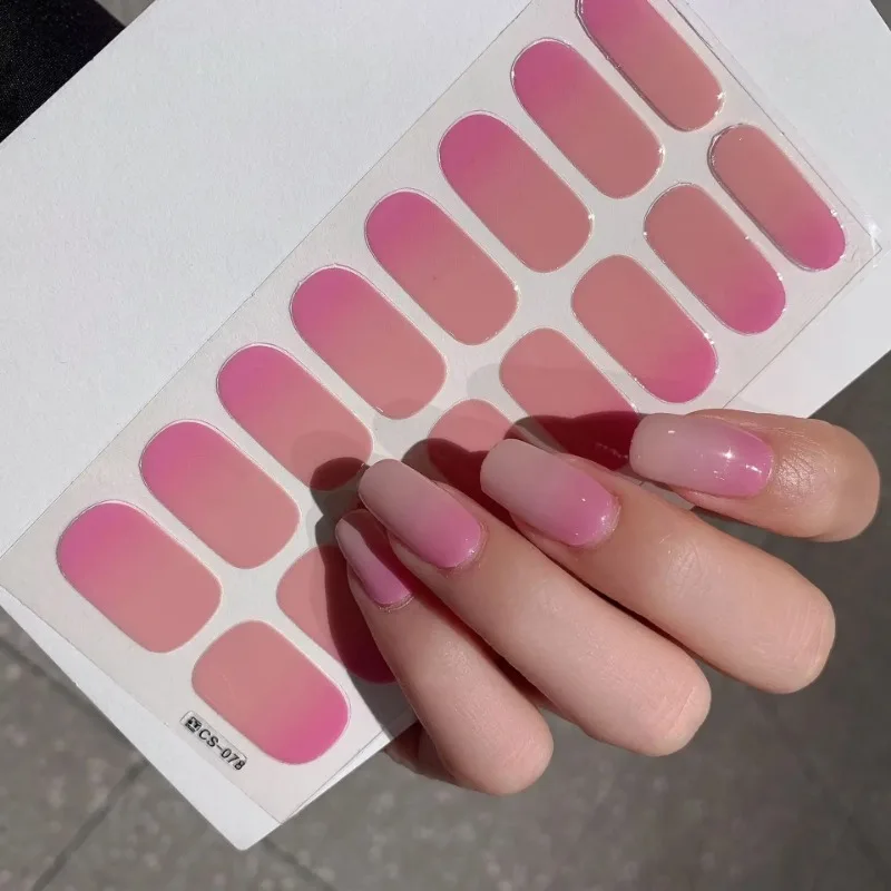 Semi-cured Gel Nail Stickers Solid Color French Manicure Nail Semi-baked Tips Full UV Need Decals Paste Lamp NailArt