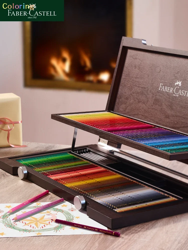 Faber-Castell 다색 120 연필 나무 상자 세트, 120 Albrecht Durer 아티스트 수채화 연필, 쉽게 혼합 및 혼합