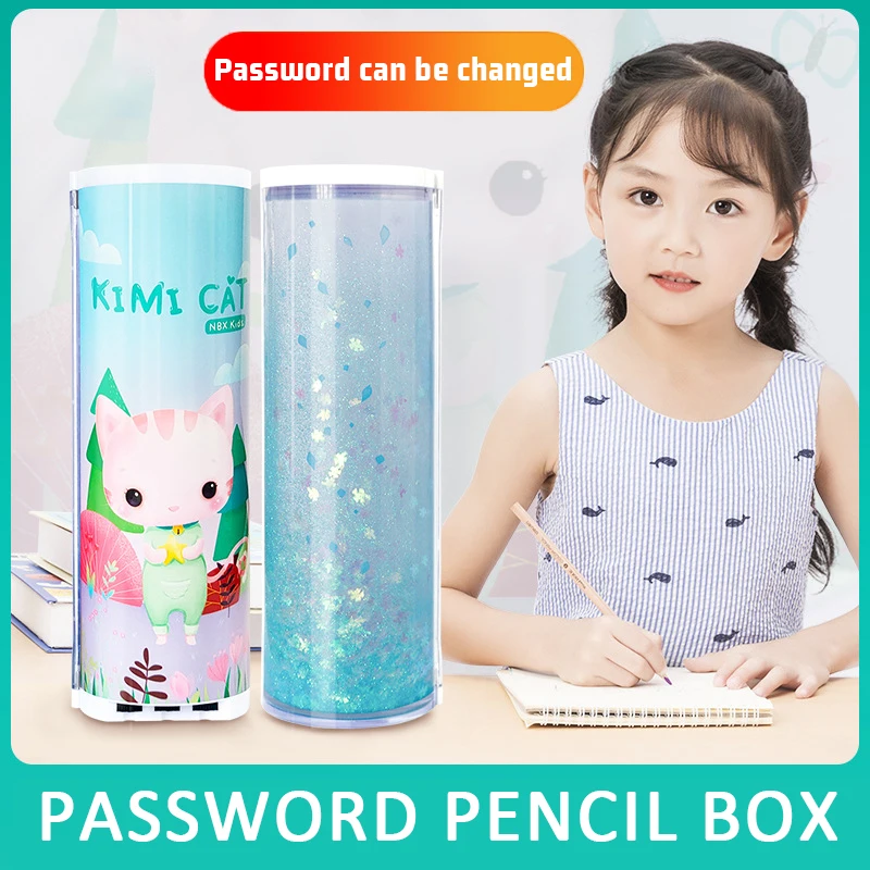 

School Pencil Cases Code Lock Anime Password Pen Box Nbx Larege Capacity Creative Transparen Stand Up Stationery Holder Girl Boy