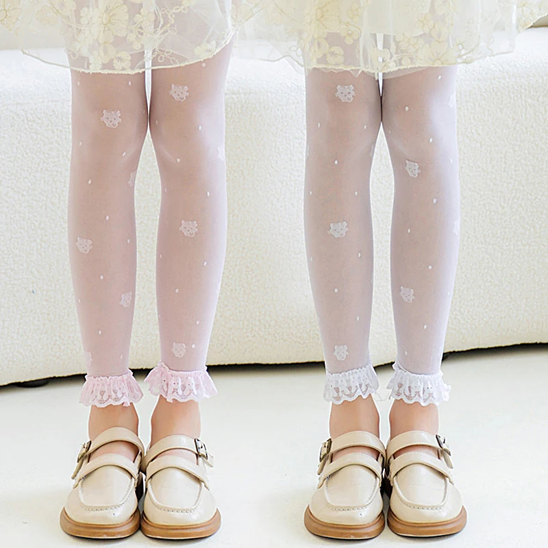 Summer Ultra Thin Transparent Anti Hook Girl Tights Cute Cat Mesh Breathable Baby Kids Leggings Kitten Lace Kawaii Cropped Pants